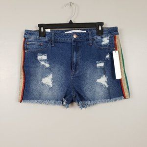 Tinseltown Distressed Rainbow Denim Shorts